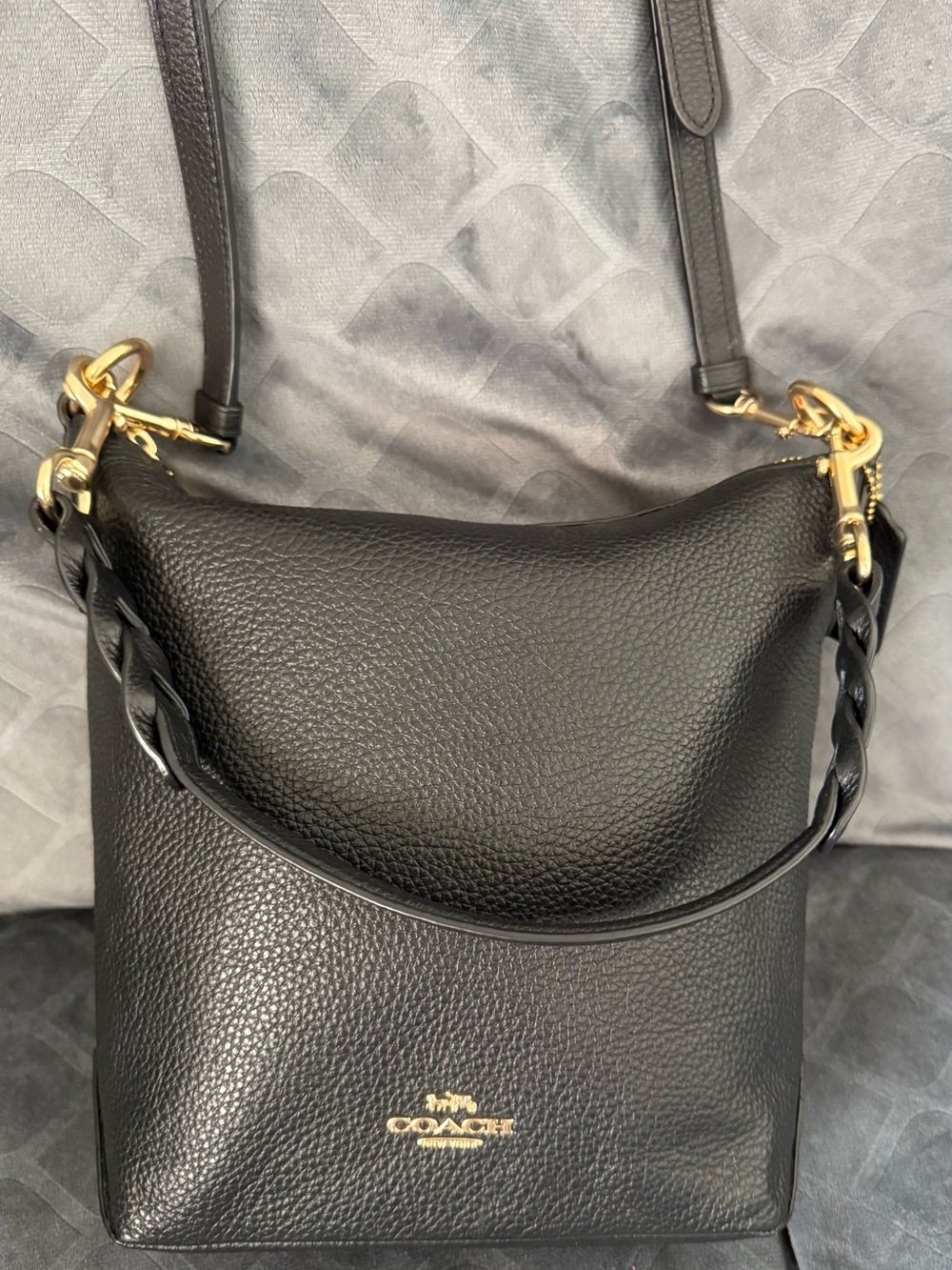 Coach Black Pebbled Leather Shoulder Bag with Gold Hardware